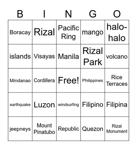 Philippines Bingo! Bingo Card.